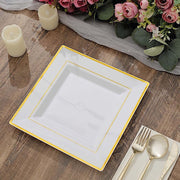 10 pcs 10" Square Plastic Salad Luncheon Plates with Rim - Disposable Tableware