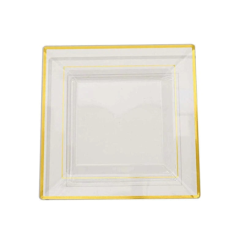 10 pcs 10" Square Plastic Salad Luncheon Plates with Rim - Disposable Tableware PLST_PLA0092_CLRG