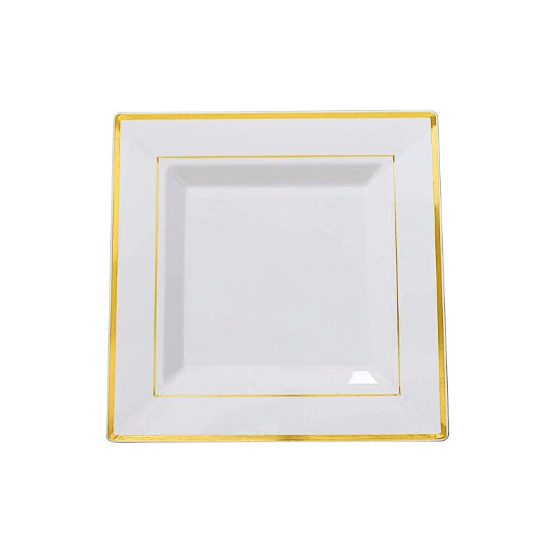 10 pcs 10" Square Plastic Salad Luncheon Plates with Rim - Disposable Tableware PLST_PLA0092_WHTG