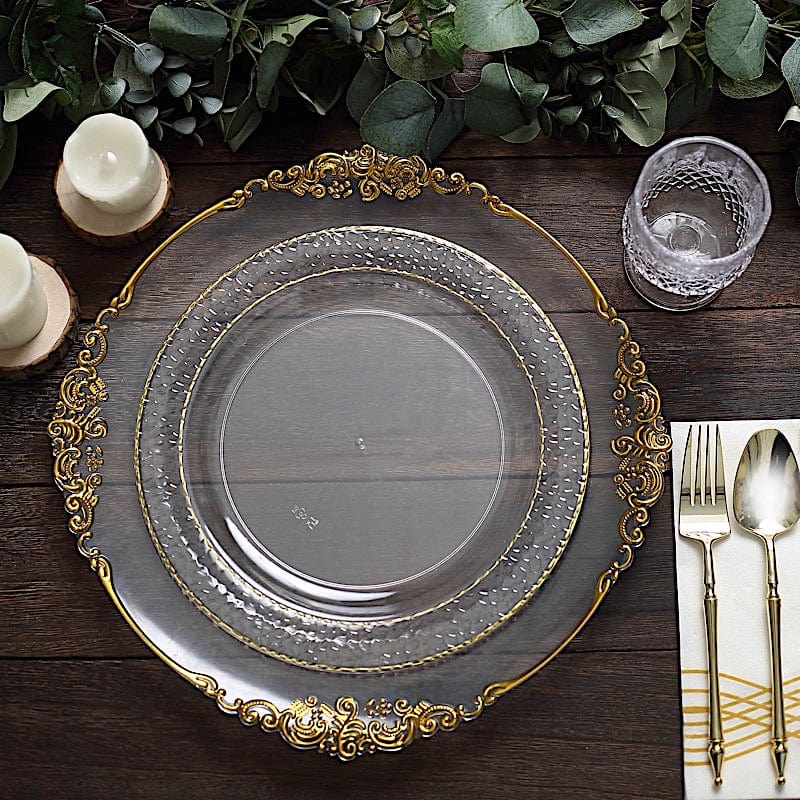 10 pcs 10" wide Round Salad Plates with Hammered Trim - Disposable Tableware