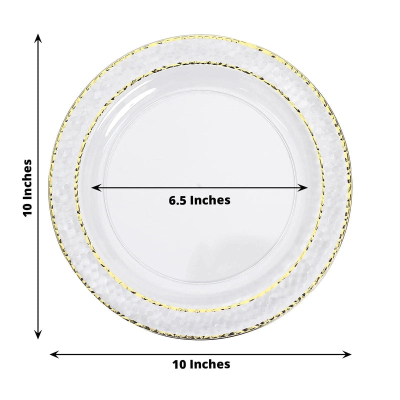 10 pcs 10" wide Round Salad Plates with Hammered Trim - Disposable Tableware