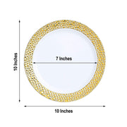 10 pcs 10" wide White Round Salad Plates with Hammered Trim - Disposable Tableware