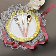 10 pcs 10" wide White Round Salad Plates with Hammered Trim - Disposable Tableware