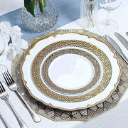 10 pcs 10" wide White Round Salad Plates with Hammered Trim - Disposable Tableware