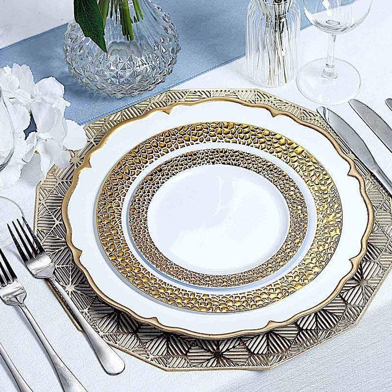 10 pcs 10" wide White Round Salad Plates with Hammered Trim - Disposable Tableware