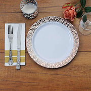 10 pcs 10" wide White Round Salad Plates with Hammered Trim - Disposable Tableware