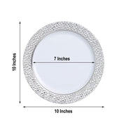 10 pcs 10" wide White Round Salad Plates with Hammered Trim - Disposable Tableware