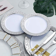 10 pcs 10" wide White Round Salad Plates with Hammered Trim - Disposable Tableware