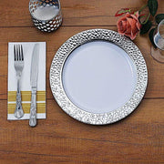 10 pcs 10" wide White Round Salad Plates with Hammered Trim - Disposable Tableware