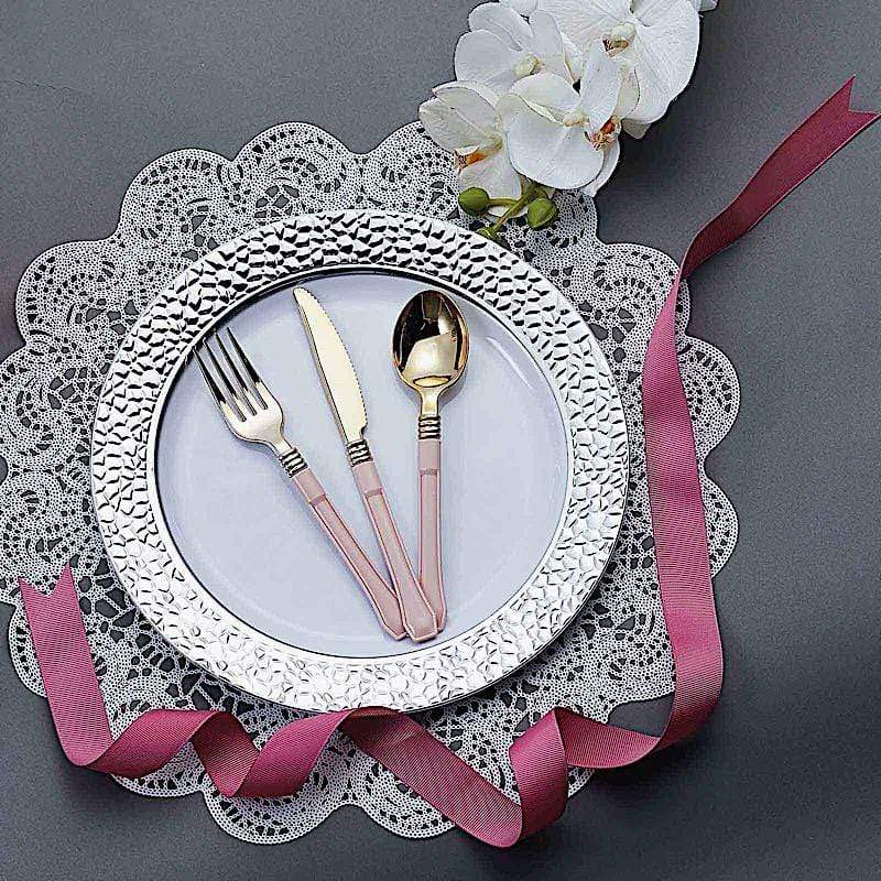 10 pcs 10" wide White Round Salad Plates with Hammered Trim - Disposable Tableware