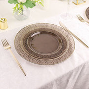 10 pcs 10" wide White Round Salad Plates with Hammered Trim - Disposable Tableware