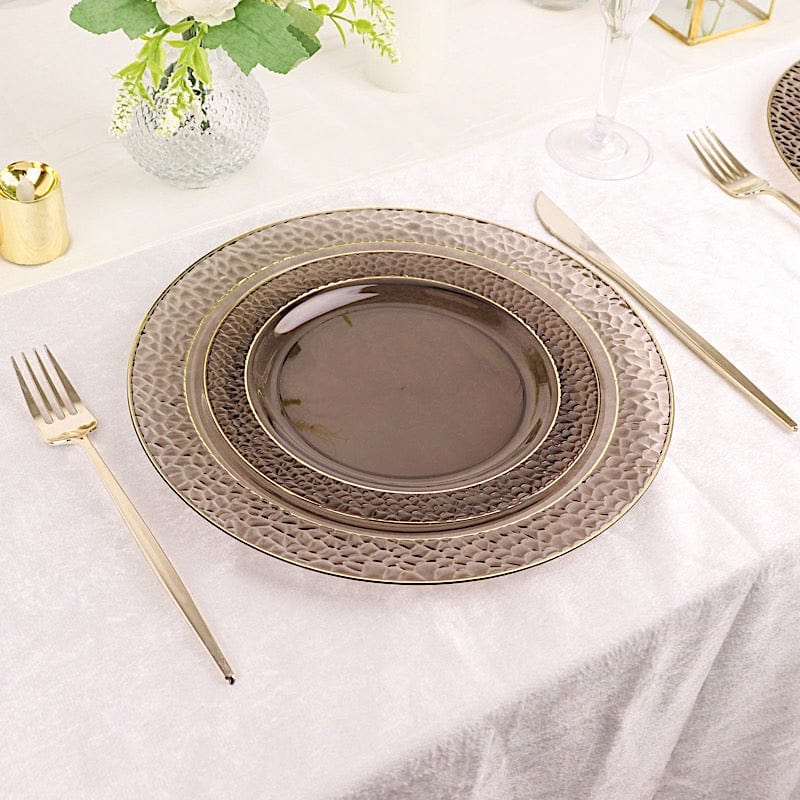 10 pcs 10" wide White Round Salad Plates with Hammered Trim - Disposable Tableware