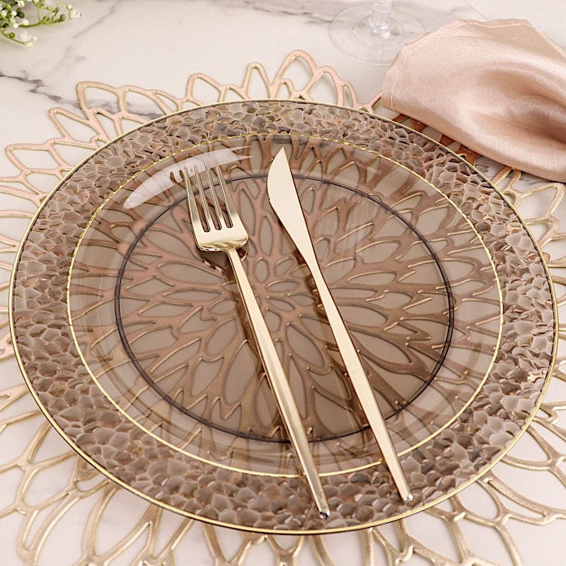 10 pcs 10" wide White Round Salad Plates with Hammered Trim - Disposable Tableware