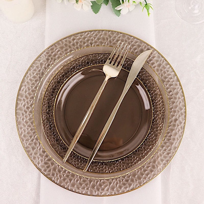 10 pcs 10" wide White Round Salad Plates with Hammered Trim - Disposable Tableware