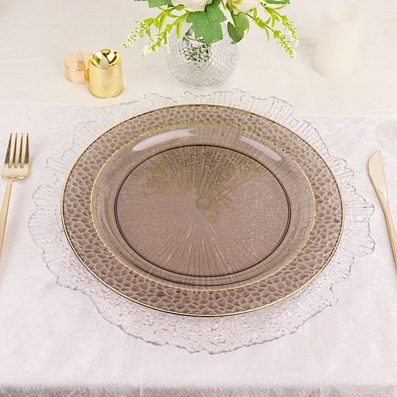 10 pcs 10" wide White Round Salad Plates with Hammered Trim - Disposable Tableware