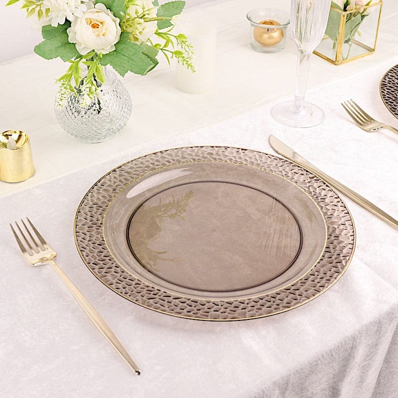 10 pcs 10" wide White Round Salad Plates with Hammered Trim - Disposable Tableware