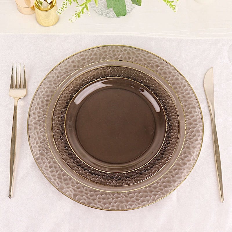 10 pcs 10" wide White Round Salad Plates with Hammered Trim - Disposable Tableware