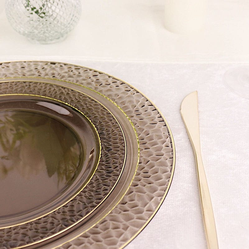 10 pcs 10" wide White Round Salad Plates with Hammered Trim - Disposable Tableware