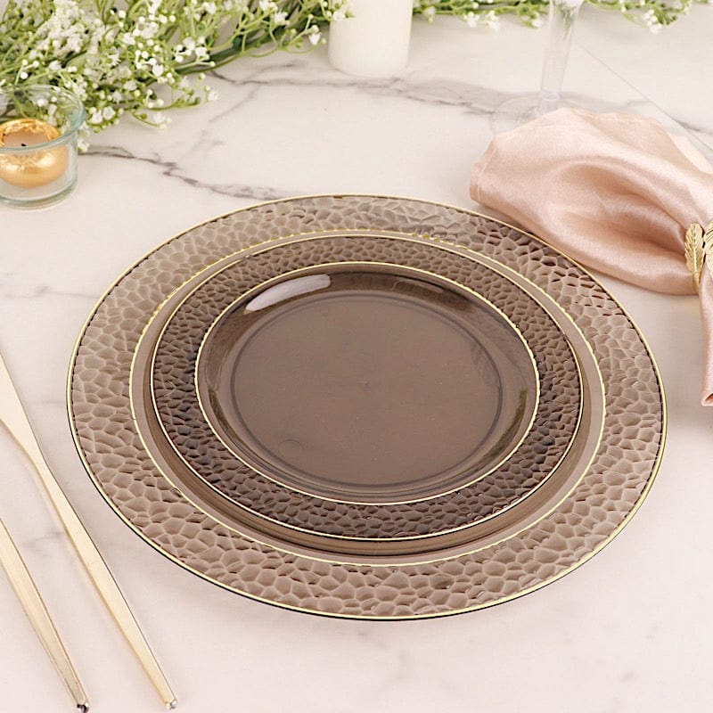 10 pcs 10" wide White Round Salad Plates with Hammered Trim - Disposable Tableware