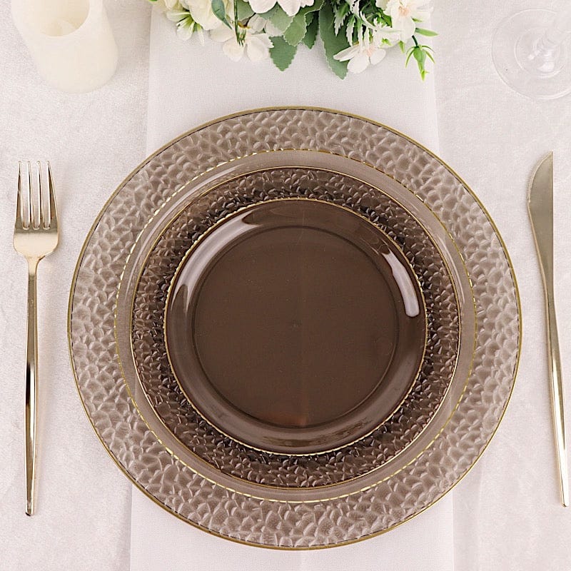 10 pcs 10" wide White Round Salad Plates with Hammered Trim - Disposable Tableware