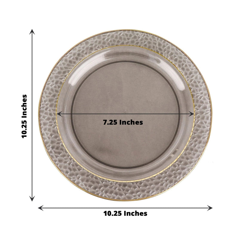 10 pcs 10" wide White Round Salad Plates with Hammered Trim - Disposable Tableware