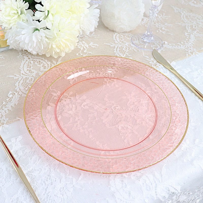 10 pcs 10" wide White Round Salad Plates with Hammered Trim - Disposable Tableware