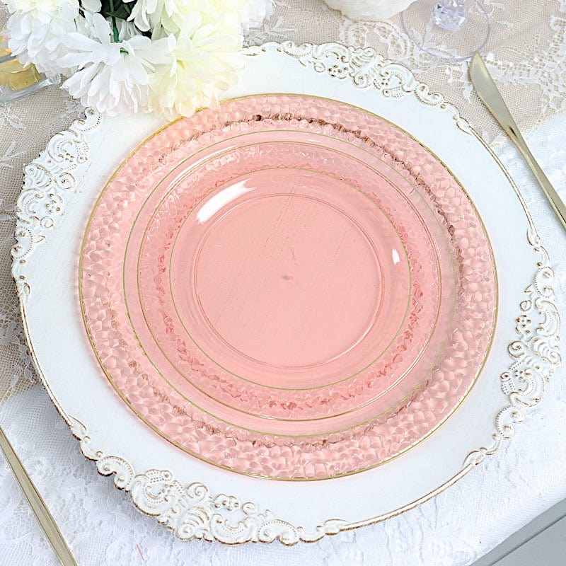 10 pcs 10" wide White Round Salad Plates with Hammered Trim - Disposable Tableware