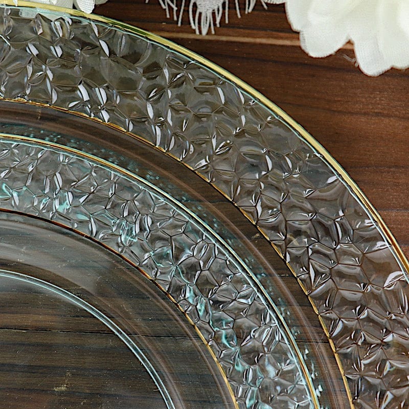 10 pcs 10" wide White Round Salad Plates with Hammered Trim - Disposable Tableware