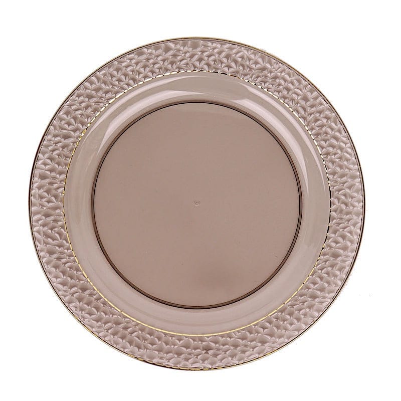 10 pcs 10" wide White Round Salad Plates with Hammered Trim - Disposable Tableware DSP_PLR0007_10_BLKGD