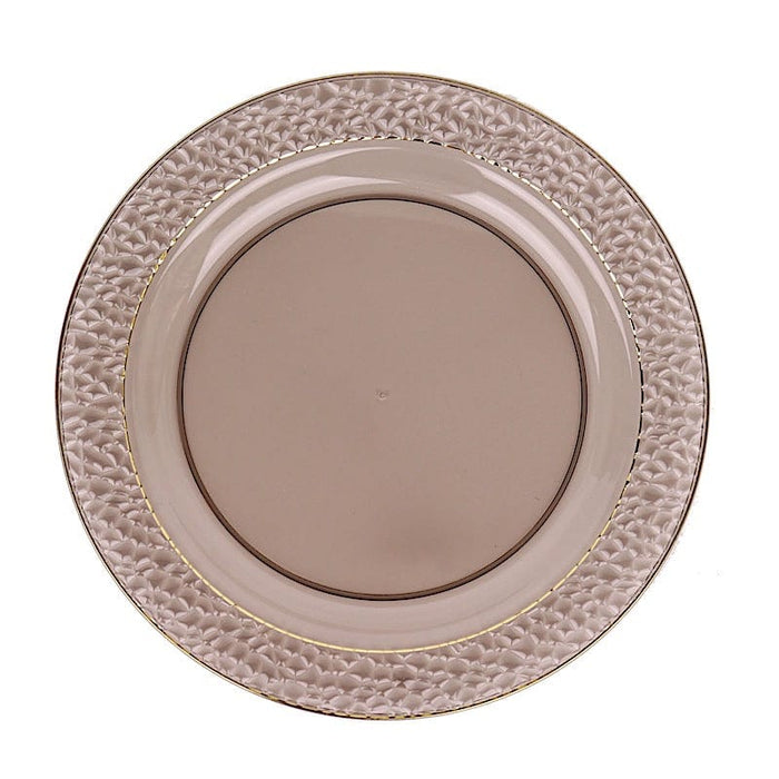10 pcs 10" wide White Round Salad Plates with Hammered Trim - Disposable Tableware DSP_PLR0007_10_BLKGD