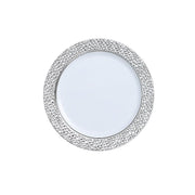 10 pcs 10" wide White Round Salad Plates with Hammered Trim - Disposable Tableware DSP_PLR0007_10_GOLD