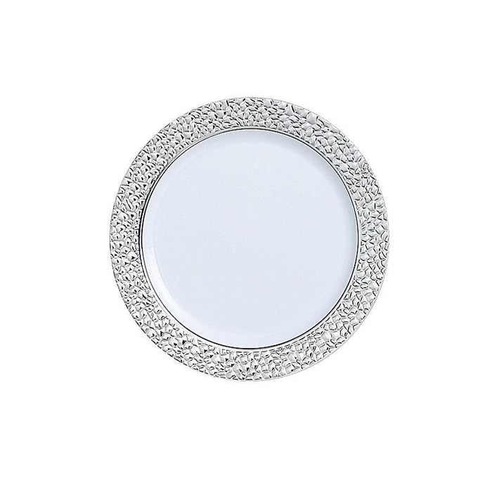 10 pcs 10" wide White Round Salad Plates with Hammered Trim - Disposable Tableware DSP_PLR0007_10_GOLD