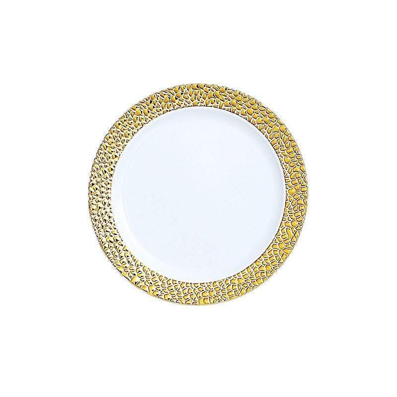 10 pcs 10" wide White Round Salad Plates with Hammered Trim - Disposable Tableware DSP_PLR0007_10_PARENT