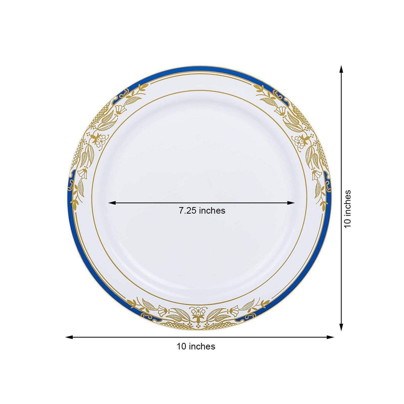 10 pcs 10" wide White Round Salad Plates with Trim - Disposable Tableware