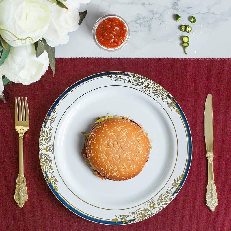 10 pcs 10" wide White Round Salad Plates with Trim - Disposable Tableware