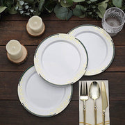 10 pcs 10" wide White Round Salad Plates with Trim - Disposable Tableware