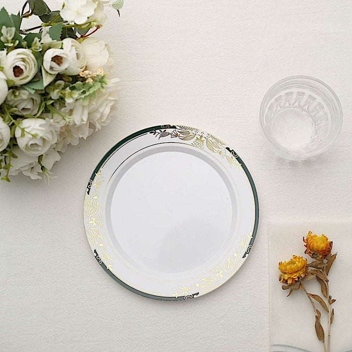10 pcs 10" wide White Round Salad Plates with Trim - Disposable Tableware