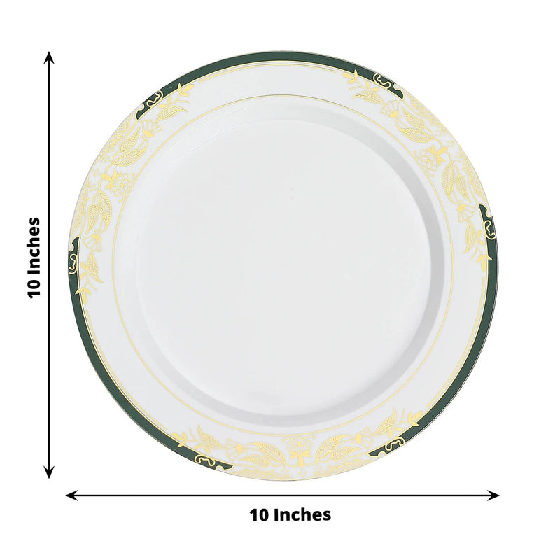 10 pcs 10" wide White Round Salad Plates with Trim - Disposable Tableware