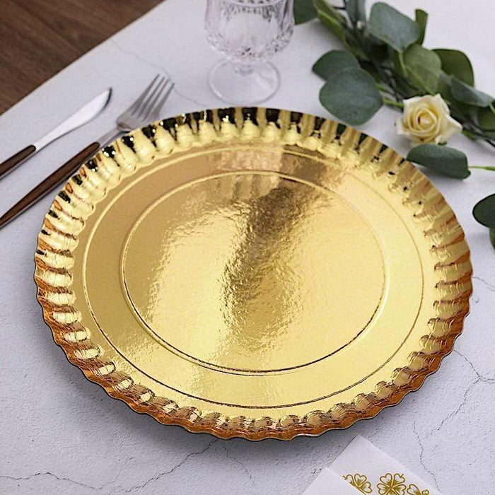 10 pcs 13" Round Paper Serving Trays with Scalloped Rim Design - Gold DSP_PPTR_RND001_13_GOLD