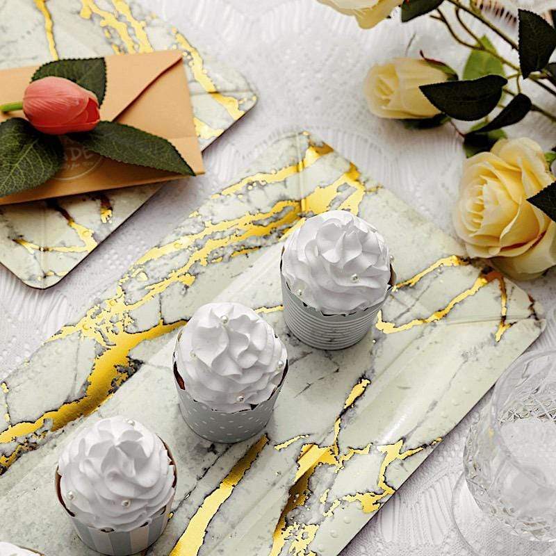 10 pcs 16" long Rectangle Paper Serving Trays with Marble Design