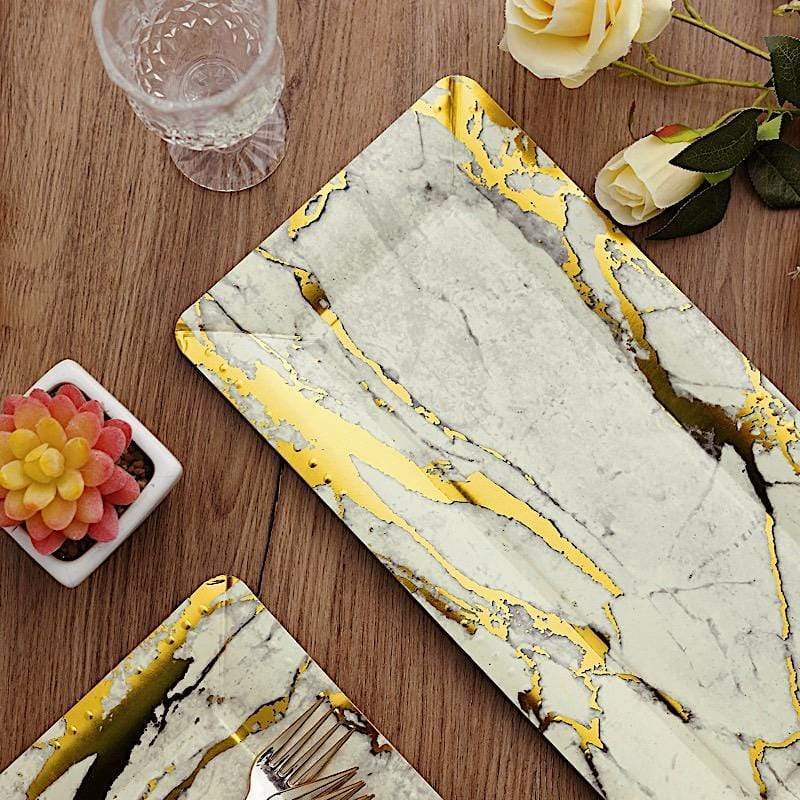 10 pcs 16" long Rectangle Paper Serving Trays with Marble Design