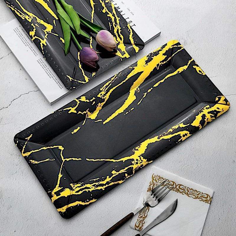 10 pcs 16" long Rectangle Paper Serving Trays with Marble Design