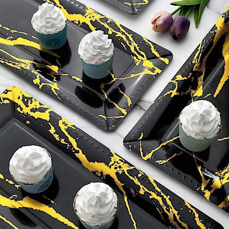 10 pcs 16" long Rectangle Paper Serving Trays with Marble Design