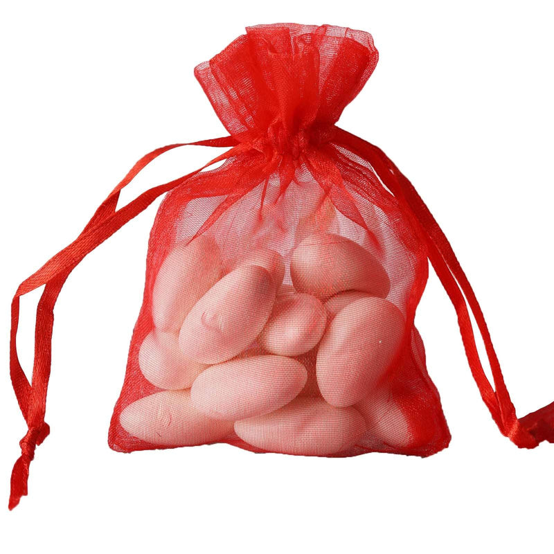 10 pcs 3x4" Sheer Organza Bags with Pull String BAG_3x4_RED