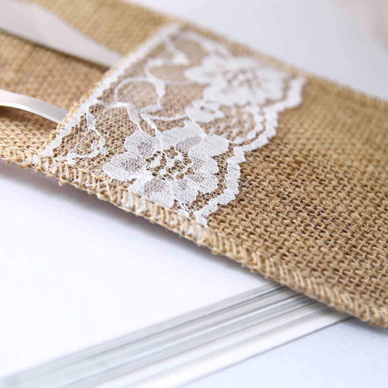 10 pcs 4"x 8" Burlap and Lace Napkins Favors and Tableware Holder - Natural BAG_JUTE03_4X8_NAT