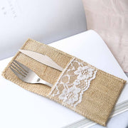 10 pcs 4"x 8" Burlap and Lace Napkins Favors and Tableware Holder - Natural BAG_JUTE03_4X8_NAT