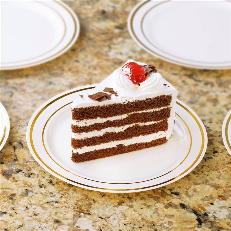 10 pcs 6" Round Dessert Plates with Trim - Disposable Tableware