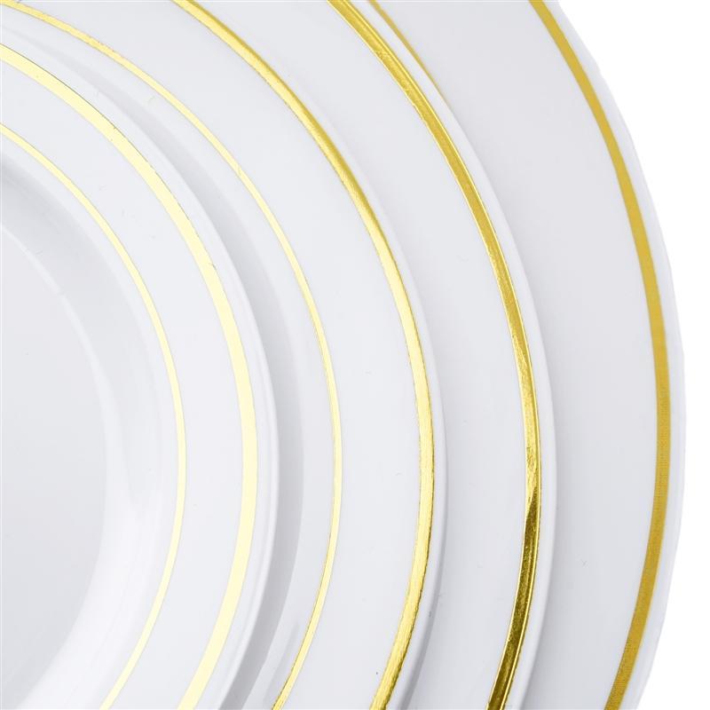 10 pcs 6" Round Dessert Plates with Trim - Disposable Tableware