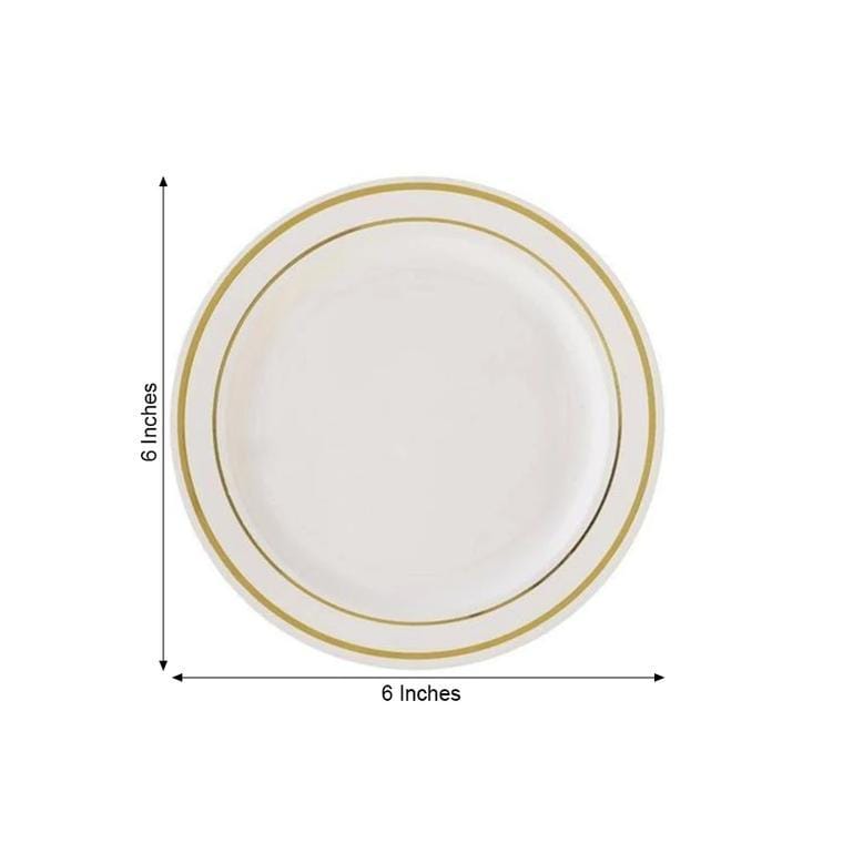 10 pcs 6" Round Dessert Plates with Trim - Disposable Tableware
