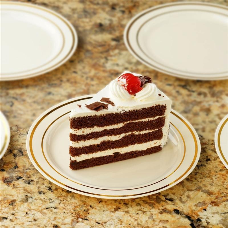 10 pcs 6" Round Dessert Plates with Trim - Disposable Tableware